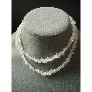 Vintage Quartz Crystal Chip Necklace Layered 34” Stackable Gemstone Boho Clear